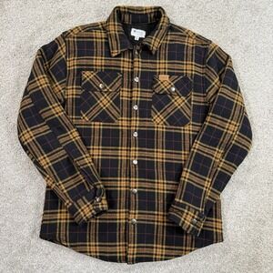 Matix Shacket Mens S Snap Button Black Yellow Plaid Sherpa Lined Outdoor Pockets